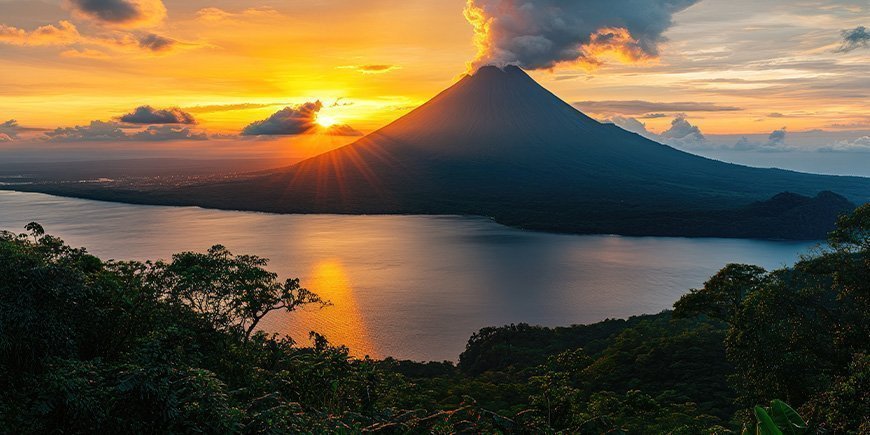 Solnedgång över vulkanen Arenal, Costa Rica