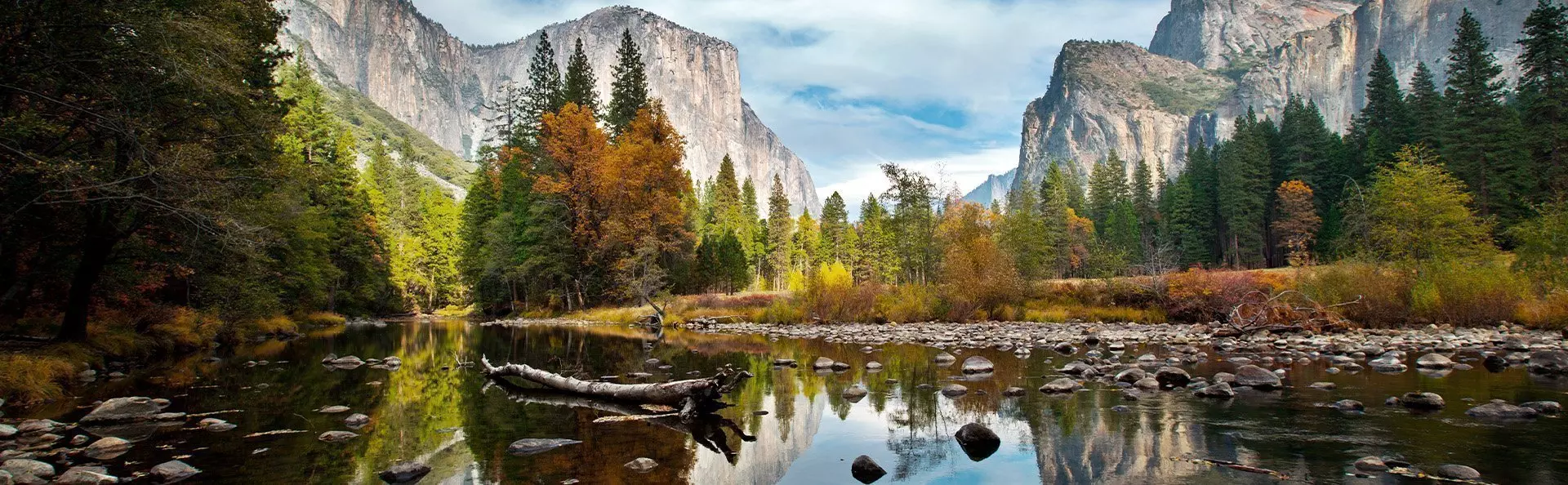 El Capitan och Merced River i Yosemite National Park täckta av höstfärger
